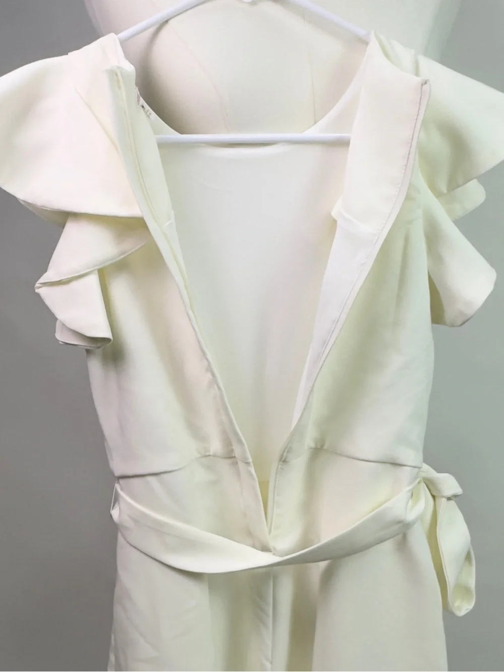 GB girls Cream White Ruffle Sleeve Shorts Romper | Pockets Waist Tie Bow Formal